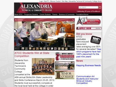 Web site alextech.edu, Alexandria Technical College