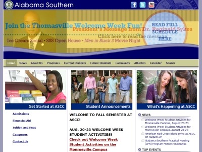Web site ascc.edu, Alabama Southern Community College