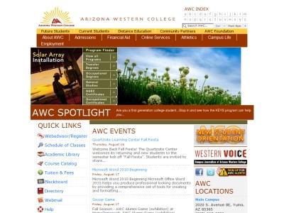 Web site azwestern.edu, Arizona Western College