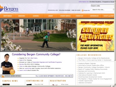 Web site bergen.edu, Bergen Community College