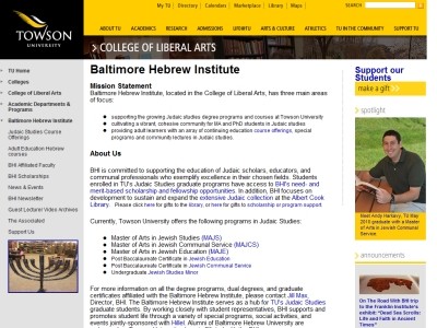Web site bhu.edu, Baltimore Hebrew University Inc