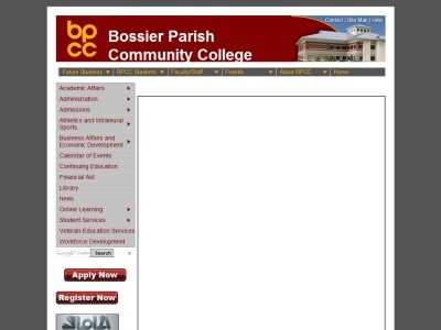 Web site bpcc.edu, Bossier Parish Community College