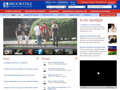 Web site brookdalecc.edu, Brookdale Community College