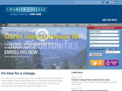 Web site chartercollege.edu, Charter College