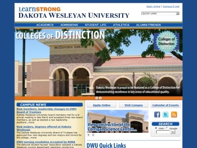 Web site dwu.edu, Dakota Wesleyan University
