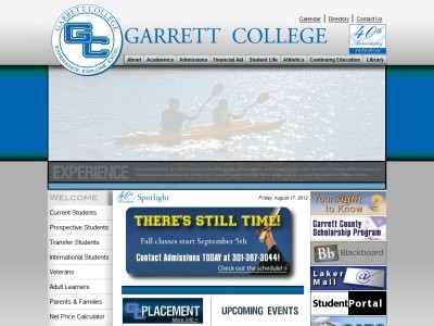 Web site garrettcollege.edu, Garrett College