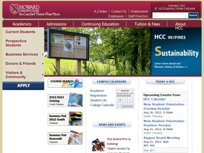 Web site howardcc.edu, Howard Community College