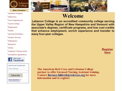 Web site lebanoncollege.edu, Lebanon College