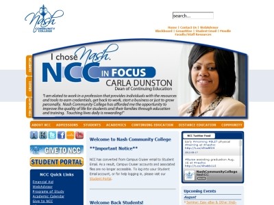 Web site nashcc.edu, Nash Community College